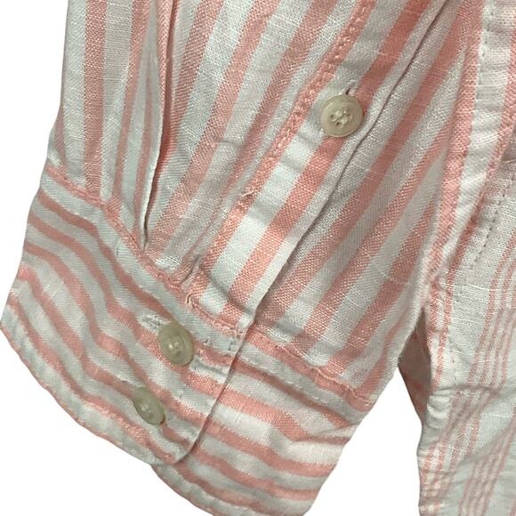 J. Crew Womens Boy Fit Washed Cotton Linen Shirt Pink White Stripe Button Up 4T - Picture 7 of 12